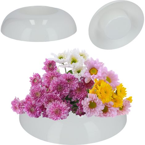 KADAX Ikebana aus Kunststoff, Blumentopf, Blumenschale, rund, 12 cm, Weiß (1/5)