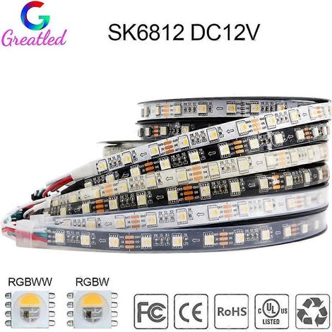 Bande LED adressable RGBWW 5050 SMD 60 LED/m blanc/noir - 3 m IP30 - SK6812 RGB W (1/5)