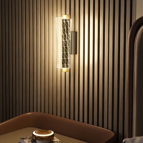 Applique da interno con luci LED, design a griglia, lampada da comodino dimmerabile, in metallo, nera