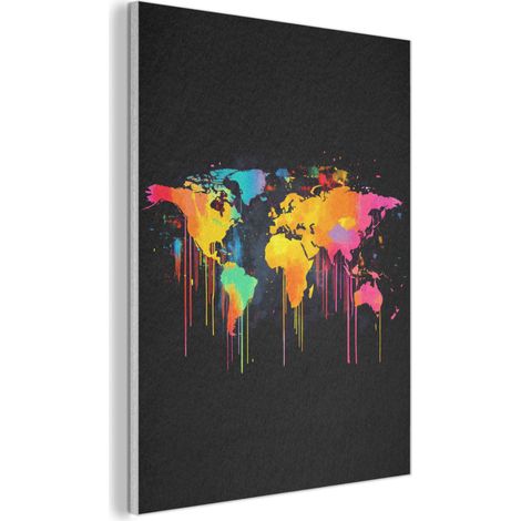 TABLEAU ACOUSTIQUE Carte du monde - Peinture - Coloré - Graffiti - Monde Décoration Maison 70x100 cm (1/5)