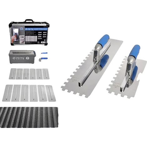 Paleta para azulejos, acero inoxidable, 30 cm x 10 cm, mango ergonómico, ideal para azulejos grandes, bordes dentados en forma de sierra. (1/5)