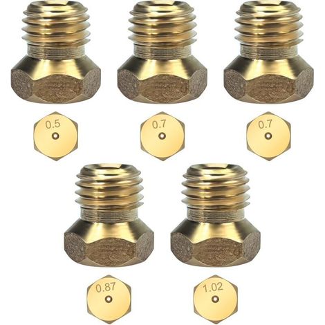 5Pcs Gicleur gaz Butane Universels pour plaque de cuisson au gaz naturel GPL, jets, buses et injecteurs, 1 de 0,5 cm, 2 de 0,7 cm, 1 de 0,87 cm, 1 de 1,02 cm (1/4)