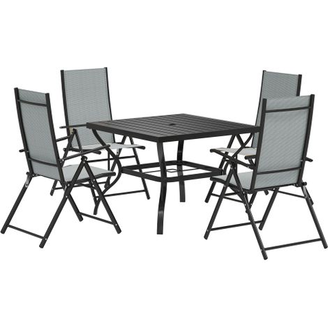 Stylish Five-Piece Steel Frame Patio Furniture Set in Grey and Black for Outdoor Relaxation (1/5)