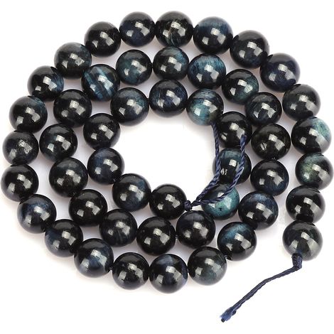 Perles rondes en œil de tigre bleu noir en pierre naturelle pour fabrication de bracelets DIY - 8mm, 48 pièces