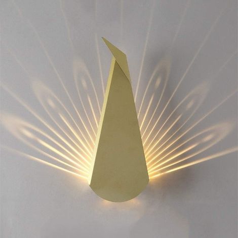 Applique Murale à LED en Forme de Paon, lumière et Ombre, pour Chambre à Coucher, Salon, Couloir, Restaurant, éclairage décoratif (Couleur : Or) (1/4)