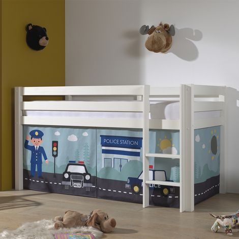 Cama de media altura 90x200 con somier y funda Policía Vipack Pino Blanco