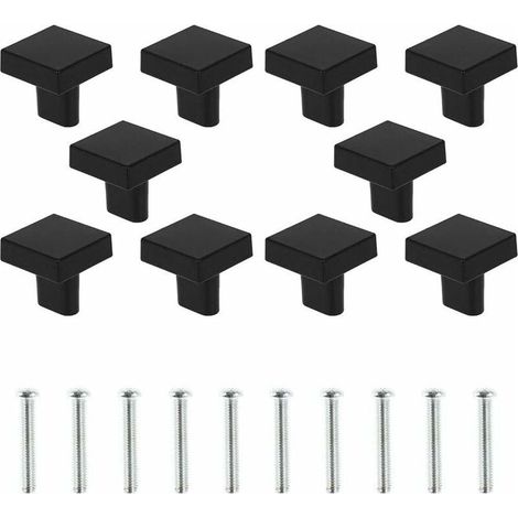 Un ensemble de 10 poignées de porte noires poignées d'armoires carrées solides poignées d'armoires de cuisine rétro (noir) (1/5)