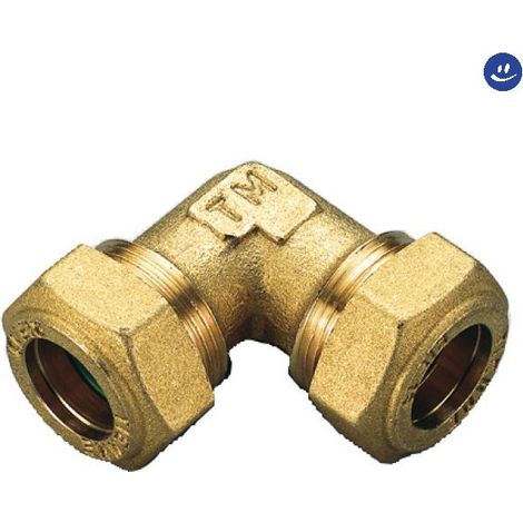 RACCORDO CURVO DOPPIO A COMPRESSIONE CON O-RING GIALLO PER GAS TIEMME Ø18 x Ø18 mm