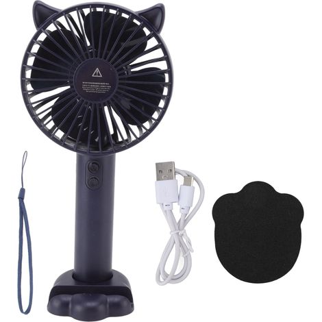 Ventilateur de Poche Rechargeable USB 3 Vitesses Régulables - Portable Léger ABS PC pour Voyage - Bleu Foncé (1/5)