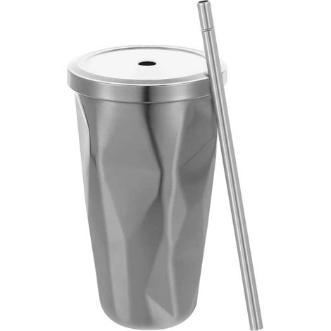 Gobelet isotherme inox double paroi avec paille, tasse à café 500ml, diamant irrégulier, couvercle inclus (1/5)