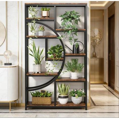 MEUBLIV Bibliotheque etagere 95x30x174 cm noir et decor bois - 9 niches ouvertes (1/5)