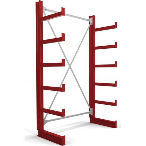 Rayonnage à bras en porte-à-faux STIER, simple, 1 travée avec 5 niveaux 1300x2000x500 mm, rouge feu