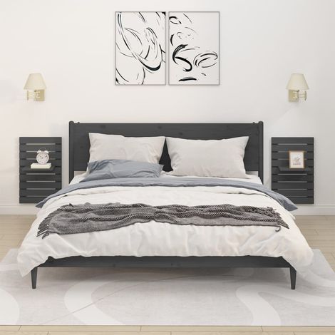 Lot de 2 Étagères de chevet murales Armoire murale Meuble Étagère Gris Bois de pin massif 27620 (1/5)