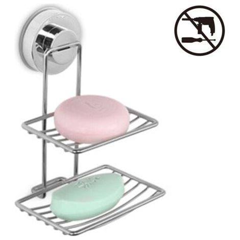 Porte-savon à ventouse super puissant à double étage - Porte-éponge en acier inoxydable solide pour salle de bain et cuisine