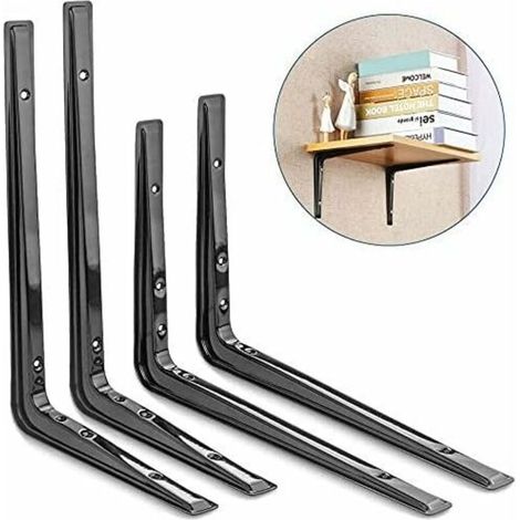 4 L-shaped wall shelf brackets, 320 x 220 mm / 12.6'' x 8.7'' black wall shelf brackets. (1/5)