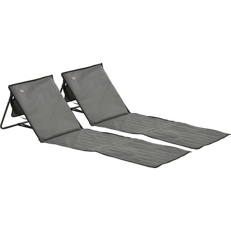 2 chaises longues de plage démontables et réglables, acier gris, sac de transport, poche rangement, dimensions 142x51x40 cm (1/4)