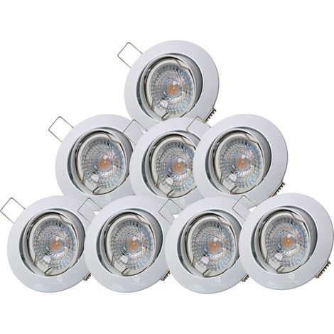Lot de 8 Spot led ronde blanc orientable 38° blanc chaud (1/4)