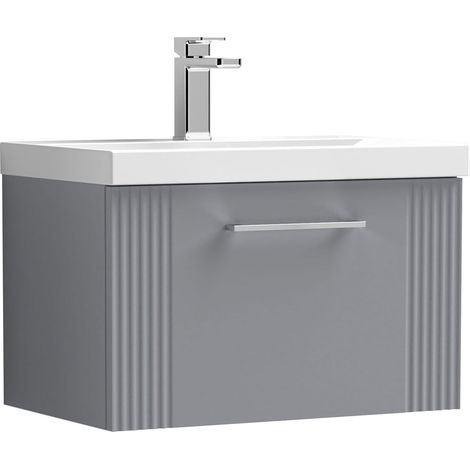 Nuie Deco Satin Grey 600mm Wall Hung Single Drawer Vanity Unit and Thin Edge Ceramic Basin - DPF294D