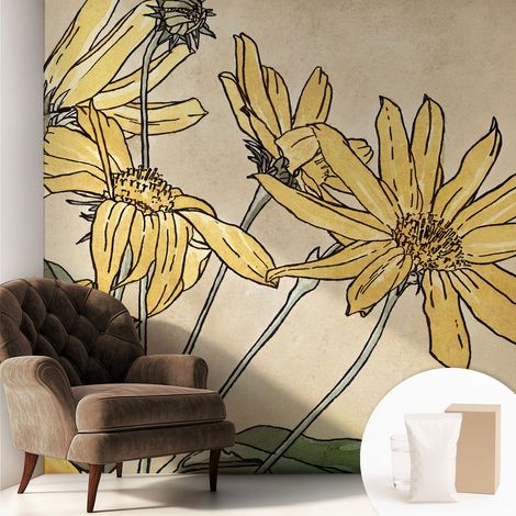 Papier peint avec colle pour décoration moderne de salon chambre à coucher cuisine et bureau Facile Fleurs à l'aquarelle 250x250 cm (1/5)