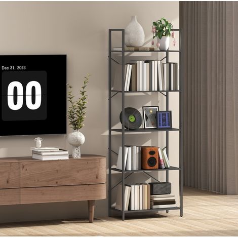Meuble rangement 5 étagères métal noir 60x30x170,5 OKMYHOME (1/5)