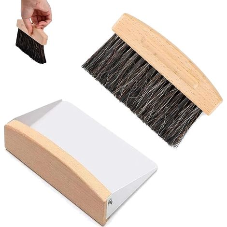 Table Sweeper Broom Set Broom and Scoop Set Metal Broom Sweep Wooden Table Broom Mini Broom Cleaner for Kitchen and Living Room Black Broom White Dustpan (1/5)