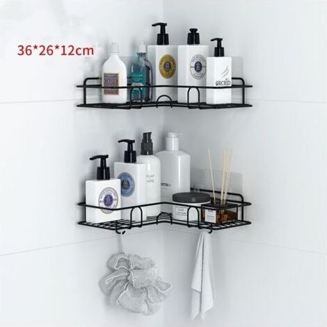 Ahlsen Étagère Angle Douche Sans Percage, Etagere Salle de Bain, Porte Savon Douche Inox Pour Salle de Bain, Cuisine Rangement (Noir)une pièce,