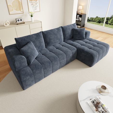 Canapé d'angle modulable tissu chenille bleu, design bas pour petit espace - CHICFURN (1/5)