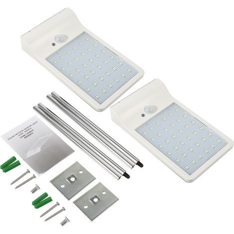 Lot de 2 lampes murales extérieures de sécurité à détecteur de mouvement solaire avec poteau de fixation (blanches) (1/5)