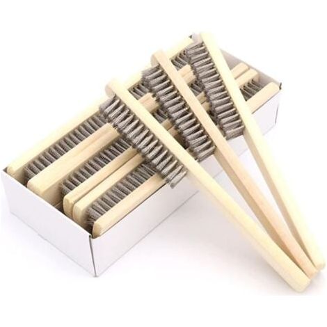 6-Piece Wire Brush Set, Wire Brush with Wooden Handle, Metal Brushes for Rust Removal, Long Manual Wire Brush, Wire Brush with Bristles for Welding and Slag Removal (1/4)