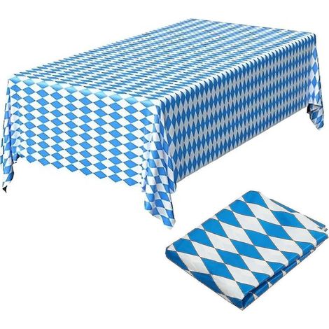 Lot de 2 nappes Oktoberfest, décoration bavaroise, nappe bleue et blanche à losanges, idéale pour une fête sur le thème de l'Oktoberfest. (1/5)