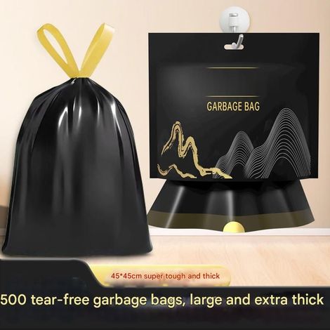 Sacs poubelles noirs à cordon, sacs poubelles portables, épais et robustes, pour bureau et chambre (10rouleaux + 1sac ziplock + 1crochet collant) (1/5)