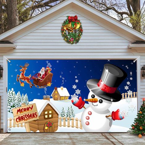 Tapestry Porte De Garage Noël - Toile Murale Décorative Avec Motifs De Bonhommes De Neige - Pour Intérieur Et Fêtes - 1 Pièce (1/3)