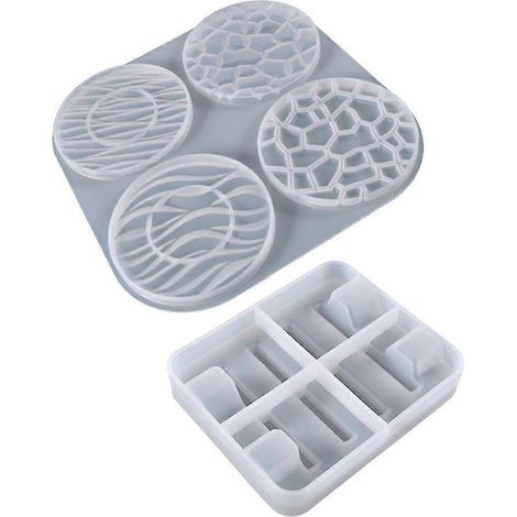 Ensembles de dessous de verre ronds, moules en résine, moules en Silicone avec support, support de tasse en Silicone, moulage époxy, 2 pièces (1/5)