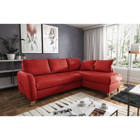 Canapé d'angle convertible en cuir de luxe italien , 5 places CONFORIA, rouge foncé, angle droit (1/5)
