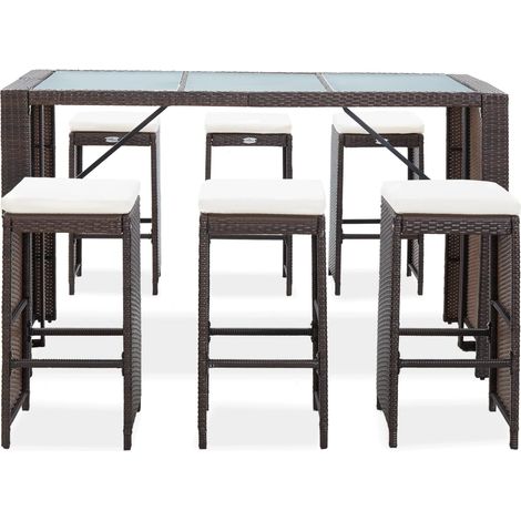 Maison Exclusive - 7-tlg. Gartenbar-Set mit Auflagen Poly Rattan