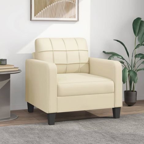 Fauteuil de Salon en Similicuir Crème. Avec Pied en bois. Confort et qualité (1/5)