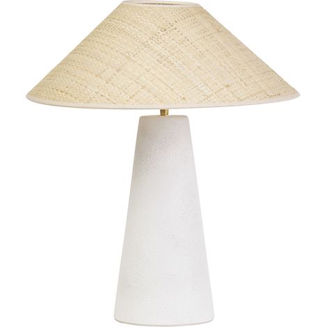 Lámpara de mesa blanca de cerámica con pantalla de mimbre H47 cm JUNI