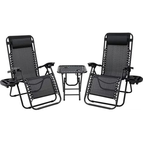 Chaise Longue Zéro Gravité avec Table Pliante – Fauteuil Relax Jardin Terrasse Balcon Extérieur (1/5)