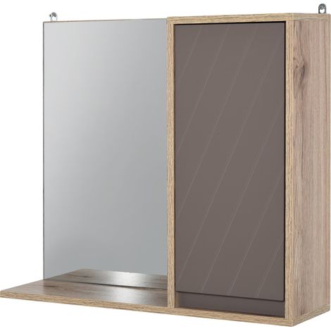 Specchiera da Bagno 1 Anta in MDF 57x14,2x49,2 cm Grigio e Rovere (1/5)