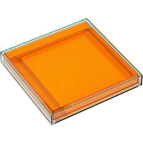 Plateau de service en acrylique transparent carré, style nordique moderne, avec vase, plateau pour bijoux, gobelet et rangement pour clés - Orange (1/5)
