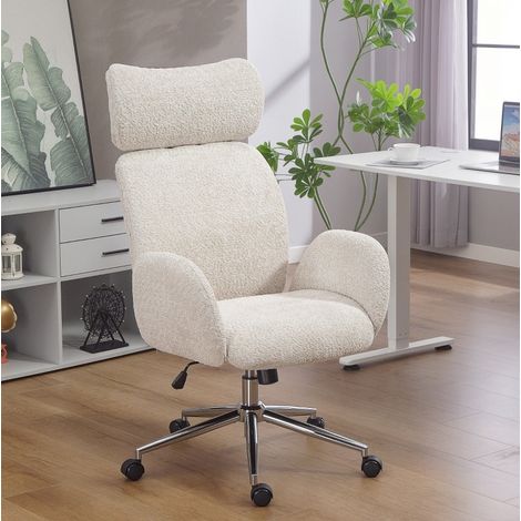 Silla de oficina gris claro en poliéster con reposacabezas ajustable y función basculante (1/5)