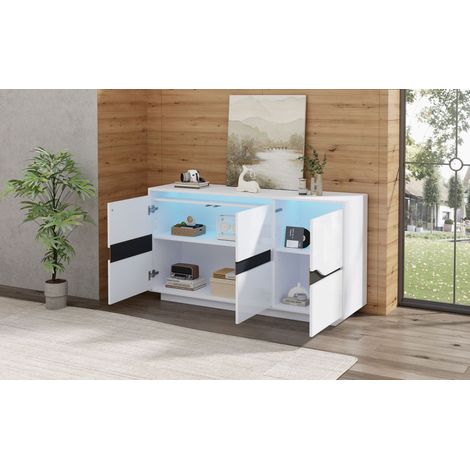 Cheminée pour salon de 140×40×70 cm. Meubles de coin avec 3 portes très polyvalents en utilisation. Commode dotée de panneaux réglables pour organiser l’espace intérieur. Couleur blanche et noire. (1/5)