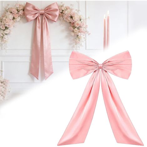 Lazo grande de satén rosa - 58 x 100 cm - Lazo gigante - Para decoración de fiestas, decoración de paredes, bodas, decoración del hogar, cumpleaños, comuniones. (1/5)