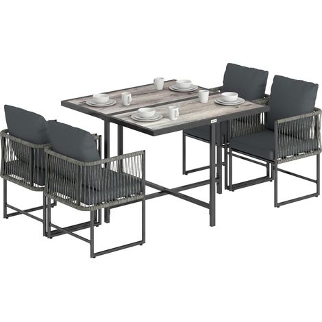 Outsunny 4-Seater Garden Dining Set with Space-Saving Chairs, Black (1/5)
