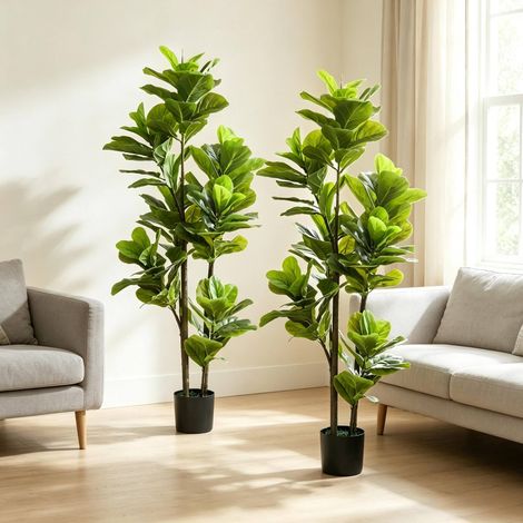 Pianta artificiale Fico lyrata 150 cm con vaso in cemento, set da 2 DESVIAE (1/5)