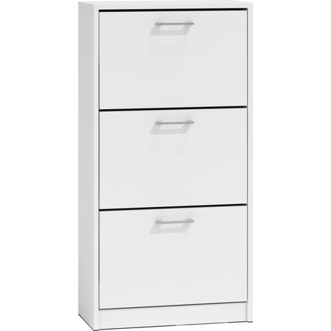 FANO - Meuble à chaussures style moderne - 116x60x28 cm - Rangement chaussures 3 portes 6 niches - Meuble d'éntrée Blanc (1/3)