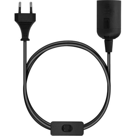 E27 avec fil - Support de lampe pour ampoule avec cordon alimentation prise électrique et interrupteur - Câble 1.8m(noir) (1/3)