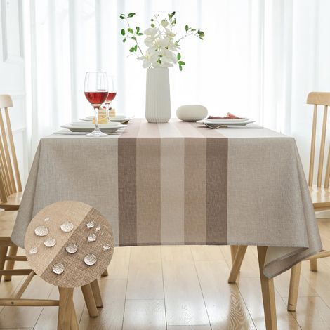 Nappe Beige Aspect Lin Lavable et imperméable 140 x 240cm Nappe Rectangulaire Anti Tache Moderne Effet Tissu Extérieurs pour Anniversaire, Mariage, Banquet, Restaurant, Fête, Fête prénatale (1/5)