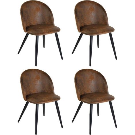 Esszimmerstuhl 4er Set Wildleder Polsterung Braun Vintage (1/5)