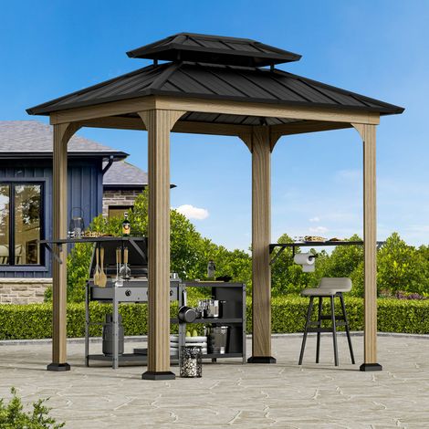 Modern Shade Tonnelle de Jardin Barbecue Exterieur 2,5 x 1,9m avec étagères et Crochets, Toit Dur en Acier galvanisé (1/5)